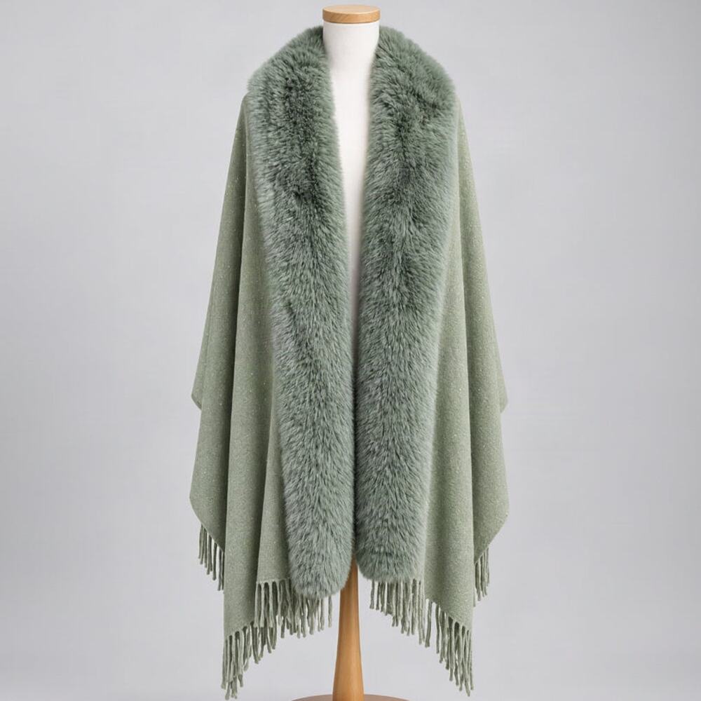 La Fiorentina sage sparkle and faux fur wrap, BRAND NEW WITH TAGS!